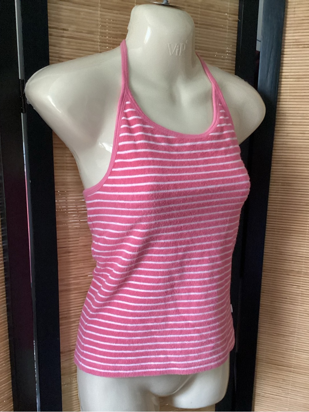 Vintage Y2K Abercrombie crop halter top striped terry Sz M pink white A&F
